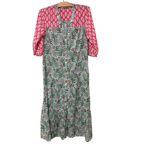 Zara | Midi Dress Floral Button Front V Neck Short Sleeve- Size Small - Picture 1 of 11